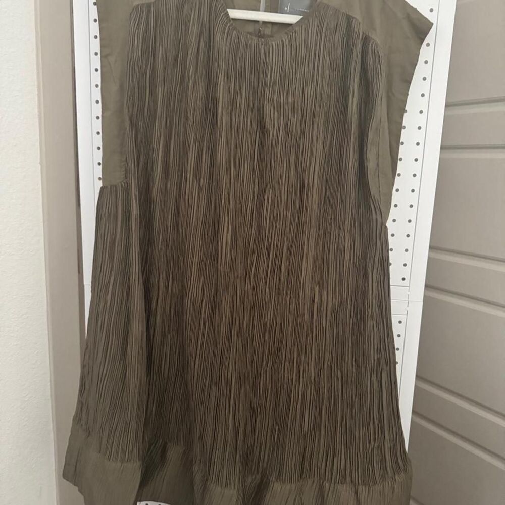 By Anthropologie Olive Plissé Pleated Swing Dress XL